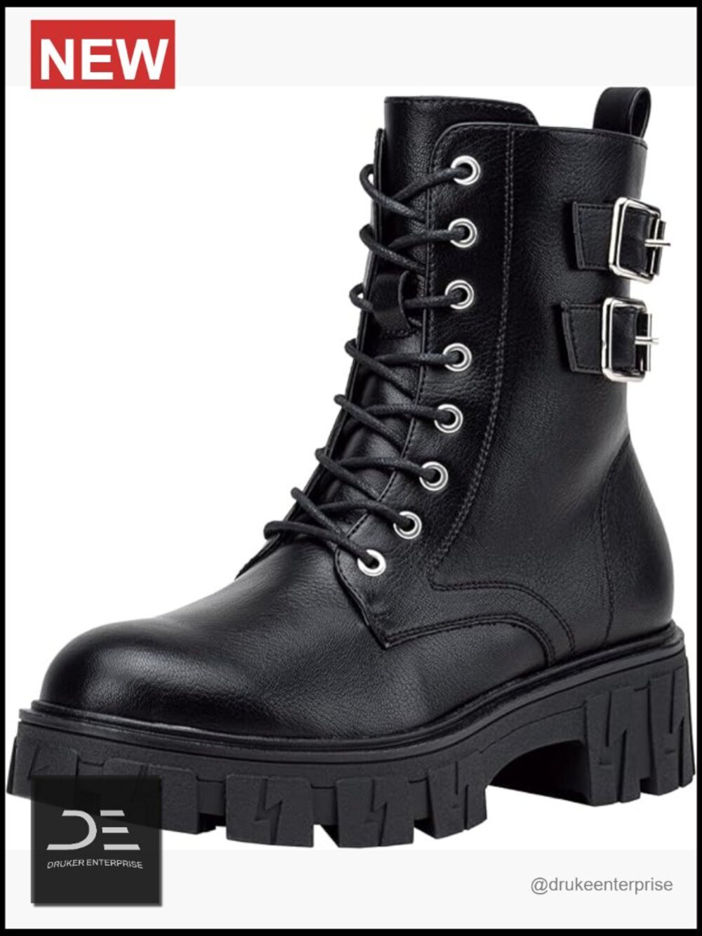 Combat Boots Platform Ankle Booties Lace Up Chunky Heel Inner Zipper Faux